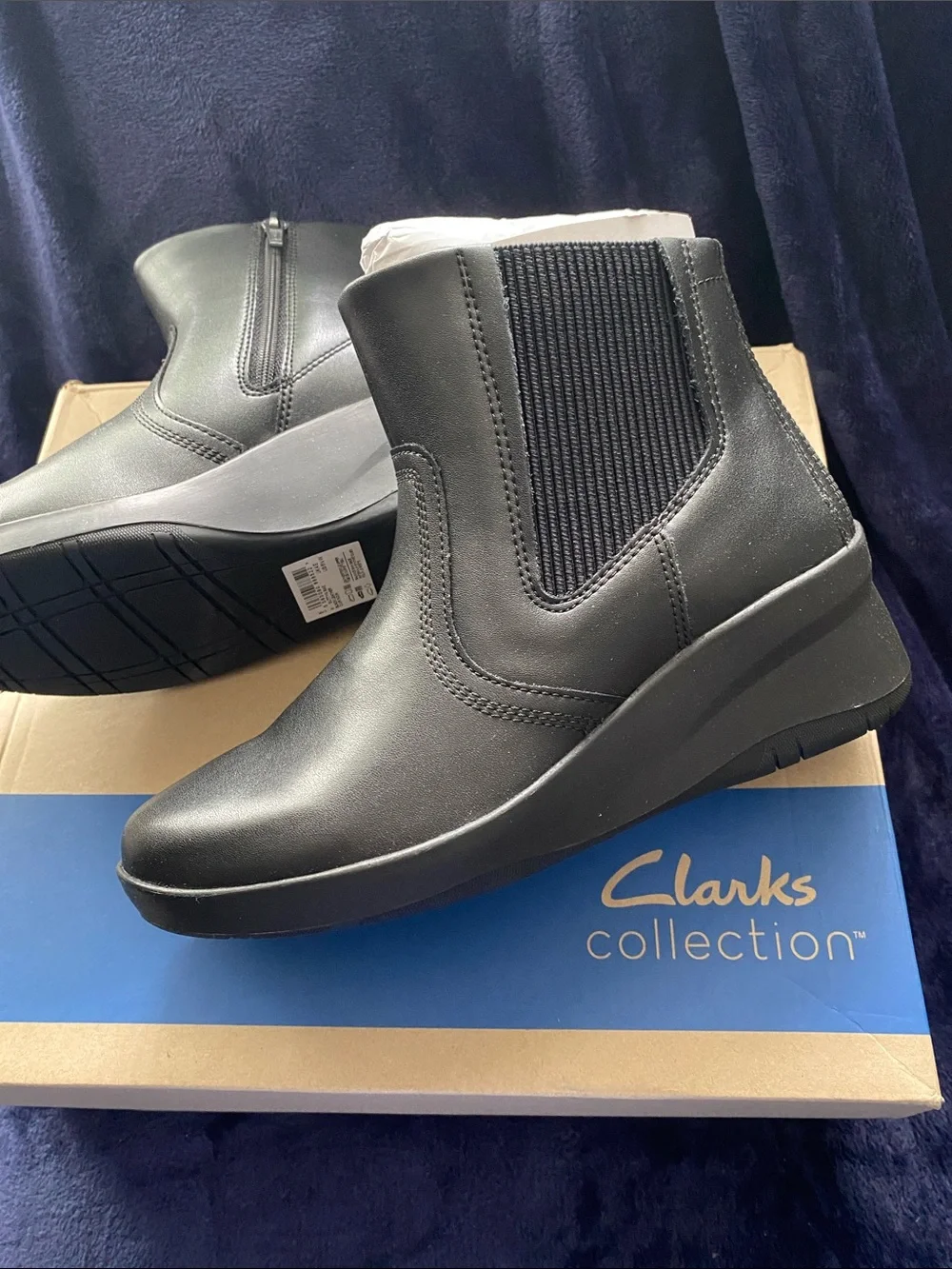 Clarks Black Slip-On Leather Ankle Boots